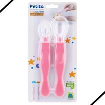 Kit Colher Ponta de Silicone Raspador de Fruta Petita Infantil - Azul Rosa