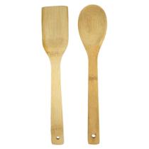 Kit Colheres De Pau Bambu Com Espátula Resistente 2 Unidades