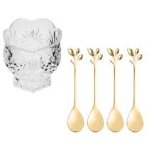 Kit Colheres P Chá Café 4 Unid + Porta Colher Cristal 8x8cm Kit Colheres P Chá Café 4 Unid + Porta Colher Cristal 8x8cm