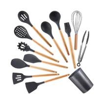 Kit Colheres Silicone Cozinha Cabo Madeira 12Pçs - Qualidade TOP