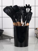 Kit Colheres Silicones 12 Peças Copo Colher Espátula Concha Suporte Cozinha Cabo Madeira