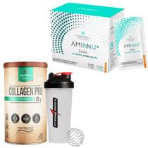 Kit Collagen Pro - 450G Colágeno - Nutrify + Aminnu - Tangerina 10G 30 Sachês + Coqueteleira IM