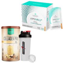 Kit Collagen Pro - 450G Colágeno - Nutrify + Aminnu - Tangerina 10G 30 Sachês + Coqueteleira IM - Central Nutrition