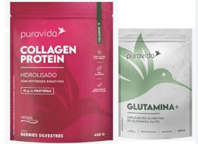 Kit Collagen Protein Sabor Berries Silvestres de 450g e Glutamina de 300g-Pura Vida