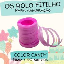 Kit Color Candy Fitilho Rolo para Embalagens e Presentes Prático e Versátil 06 unid