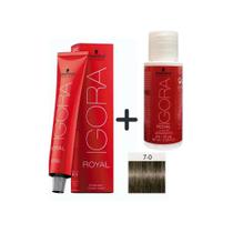 Kit coloração Igora Royal Schwarzkopf 7.0 Louro Médio Natural 60g + Agua Ox 20vol 60ml