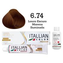 Kit Coloração Itallian Color 6.74 Louro Escuro Morena Iluminada + Oxi 30 Kit Coloração Itallian Color 6.74 Louro Escuro Morena Iluminada + Oxi 30
