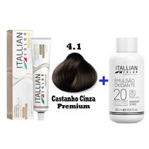 Kit Coloração Itallian Premium 60g Castanho Cinza 4.1 + Emulsão Oxi 20vol.x 90ml.