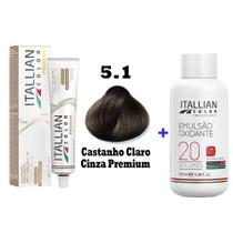 Kit Coloração Itallian Premium 60g Castanho Claro Cinza 5.1 + Emulsão Oxi 20vol.x100ml. - Itallian Color