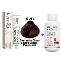 Kit Coloração Itallian Premium 60g Castanho Claro Cobre Cinza 5.41+ Emulssão Oxi 20vol.x100ml.