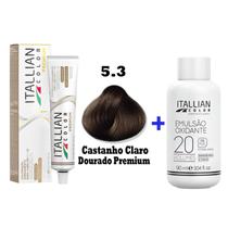 Kit Coloração Itallian Premium 60g Castanho Claro Dourado 5.3 + Emulsão Oxi 20vol.x 90ml.