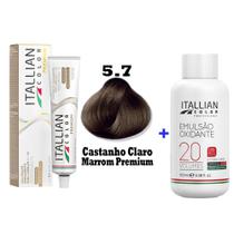 Kit Coloração Itallian Premium 60g Castanho Claro Marrom 5.7 + Emulsão Oxi 20vol.x100ml. - Itallian Color