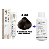 Kit Coloração Itallian Premium 60g Castanho Plus 4.00+ Emulsão Oxi 20vol.x 90ml.