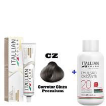 Kit Coloração Itallian Premium 60g Corretor Cinza CZ + Emulssão Oxi 20vol.x100ml. - Itallian Color