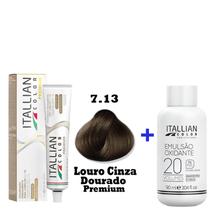 Kit Coloração Itallian Premium 60g Louro Cinza Dourado 7.13 + Emulsão Oxi 20vol.x 90ml.