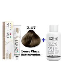 Kit Coloração Itallian Premium 60g Louro Cinza Marrom 7.17 + Emulsão Oxi 20vol.x 90ml.