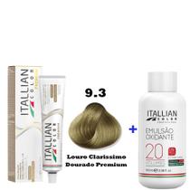 Kit Coloração Itallian Premium 60g Louro Clarissimo Dourado 9.3 + Emulsão Oxi 20vol.x100ml.