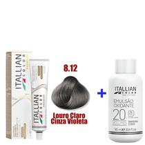 Kit Coloração Itallian Premium 60g Louro Claro Cinza Violeta 8.12 + Emulsão Oxi 20vol.x 90ml.