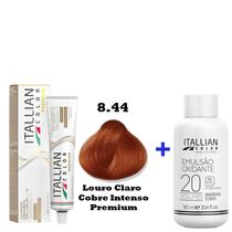 Kit Coloração Itallian Premium 60g Louro Claro Cobre Intenso 8.44 + Emulsão Oxi 20vol.x 90ml.
