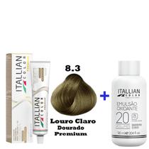 Kit Coloração Itallian Premium 60g Louro Claro Dourado 8.3 + Emulsão Oxi 20vol.x 90ml.