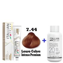 Kit Coloração Itallian Premium 60g Louro Cobre Intenso 7.44 + Emulsão Oxi 20vol.x 90ml.
