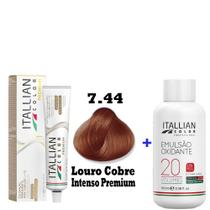 Kit Coloração Itallian Premium 60g Louro Cobre Intenso 7.44 + Emulsão Oxi 20vol.x100ml. - Itallian Color