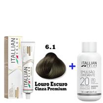 Kit Coloração Itallian Premium 60g Louro Escuro Cinza 6.1 + Emulsão Oxi 20vol.x 90ml. Kit Coloração Itallian Premium 60g Louro Escuro Cinza 6.1 + Emulsão Oxi 20vol.x 90ml.