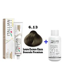 Kit Coloração Itallian Premium 60g Louro Escuro Cinza Dourado 6.13 + Emulsão Oxi 20vol.x 90ml.