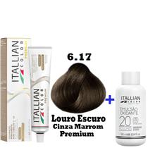 Kit Coloração Itallian Premium 60g Louro Escuro Cinza Marrom 6.17 + Emulsão Oxi 20vol.x 90ml.