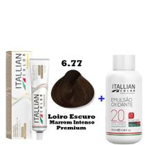 Kit Coloração Itallian Premium 60g Louro Escuro Marrom Intenso 6.77 + Emulsão Oxi 20vol.x100ml.