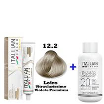 Kit Coloração Itallian Premium 60g Louro Ultraclaríssimo Violeta 12.2 + Emulsão Oxi 20vol.x 90ml. Kit Coloração Itallian Premium 60g Louro Ultraclaríssimo Violeta 12.2 + Emulsão Oxi 20vol.x 90ml.