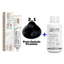 Kit Coloração Itallian Premium 60g Preto Azulado Premium 2.1 + Emulsão Oxi 20vol.x 90ml.