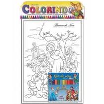 Kit Colorindo Grande 10 Desenhos Em 8 Folhas + Caixa Giz De Cera 12 Unidades 54g Pmbi