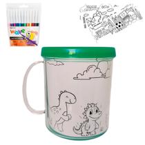 Kit Colorir Caneca Acrílica 350ml+ 12 canetinhas + 4 desenho - LARANJA E MIMOS