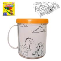 Kit Colorir Caneca Acrílica 350ml+ 12 giz de cera+ 4 desenho
