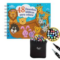 Kit Colorir Historias Biblicas 48 Folhas + 24 Canetinhas