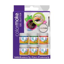 Kit Colormake Gel Glitter 6 cores 15g + Sombra Iluminadora 2g + Pincel
