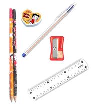 kit com 01 canetae 1borrachas Betty Boop e 01apontador e 02 lapis pretoe 01regua 15 cm