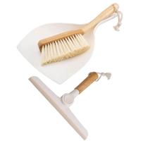 Kit com 01 Rodo de Pia e 01 Escova com Pá em Bambu Off White