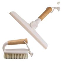 Kit com 01 Rodo e 01 Escova em Bambu Off White