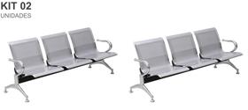 Kit com 02 Cadeiras Longarina Aeroporto Cromada 3 Lugares Kit com 02 Cadeiras Longarina Aeroporto Cromada 3 Lugares