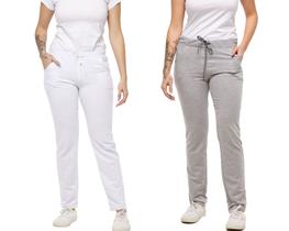 Kit com 02 calças de moletom feminino slim skinny sport casual