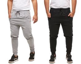 Kit com 02 calças de moletom masculina slim skinny sport luxo