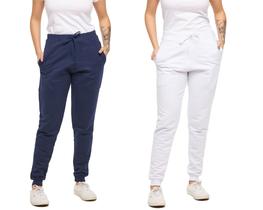 Kit com 02 calças moletom plus size feminina jogger slim fit básica lisa