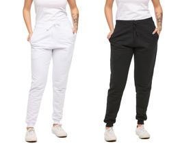 Kit com 02 calças moletom plus size feminina jogger slim fit básica lisa