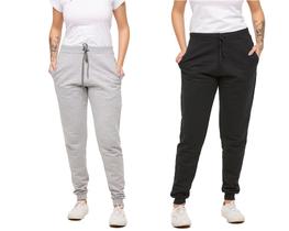 Kit com 02 calças moletom plus size feminina jogger slim fit básica lisa