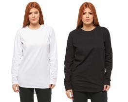 Kit com 02 camisetas longline manga comprida oversized feminina