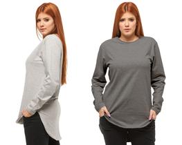 Kit com 02 camisetas longline manga comprida oversized feminina