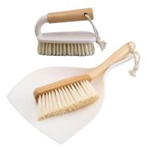 Kit com 02 Escovas e 01 Pá em Bambu Off White