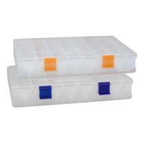 Kit com 02 Estojos para Iscas EP Fishing Transparente Duplo (Azul e Laranja, 16 divisórias) Kit com 02 Estojos para Iscas EP Fishing Transparente Duplo (Azul e Laranja, 16 divisórias)